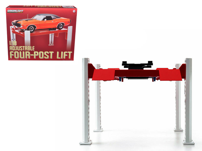 Four Post Lift Red For 1 18 Scale Diecast Model Cars By Greenlight 