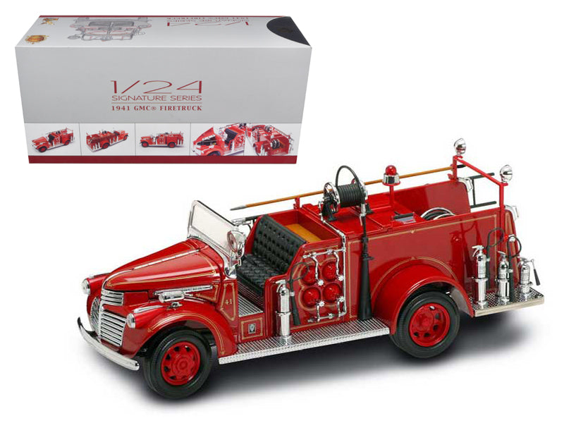 1941 GMC Fire Engine Red with Accessories 1/24 Diecast Model by Road  Signature