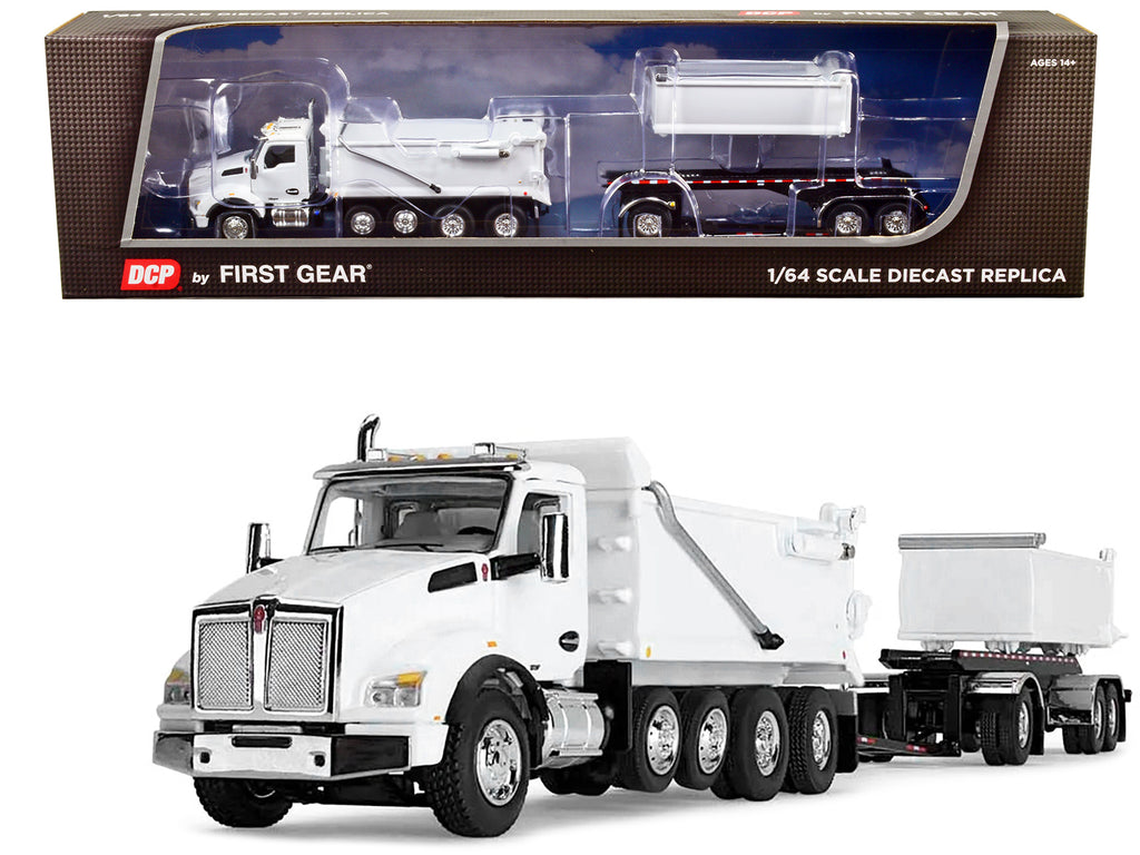 Kenworth T880 Quad-Axle Dump Truck and Rogue Transfer Tandem-Axle Dump  Trailer Viper White 1/64 Diecast Model by DCP/First Gear