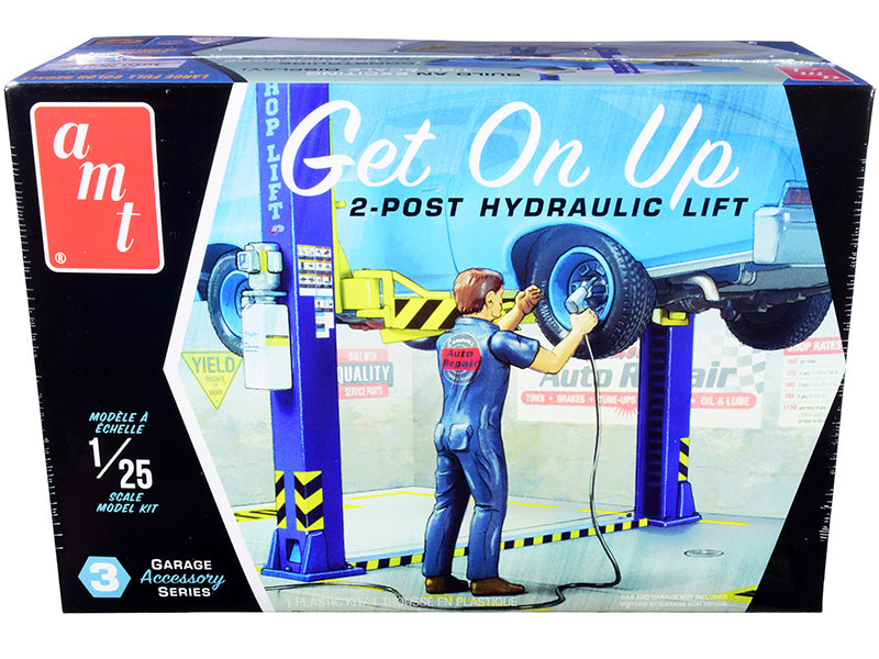 Garage Accessory Set #3 (2-Post Hydraulic Lift) with Figure Get On Up  Plastic Model Kit (Skill Level 2) 1/25 Scale Model by AMT