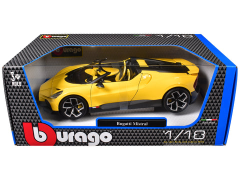 Bugatti Mistral Yellow with Carbon Accents 1/18 Diecast Model Car by Bburago