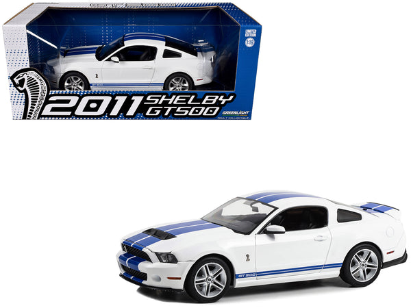 2011 Shelby GT500 Performance White with Grabber Blue Stripes 1/18 Diecast Model Car by Greenlight