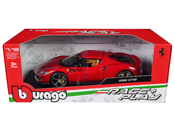 Ferrari 296 GTB Red "Race + Play" Series 1/18 Diecast Model Car by Bburago