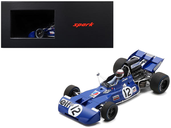 Tyrrell 003 #12 Jackie Stewart "Tyrrell-Ford" Winner Formula One F1 "British GP" (1971) with Acrylic Display Case 1/18 Model Car by Spark