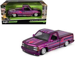 1993 Chevrolet 454 SS Pickup Truck Purple Metallic with Graphics "Lowriders" "Maisto Design" Series 1/24 Diecast Model by Maisto