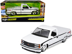 1993 Chevrolet 454 SS Pickup Truck White with Black Stripes "Lowriders" "Maisto Design" Series 1/24 Diecast Model by Maisto