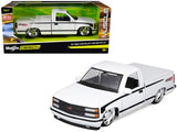 1993 Chevrolet 454 SS Pickup Truck White with Black Stripes "Lowriders" "Maisto Design" Series 1/24 Diecast Model by Maisto