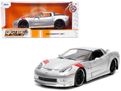 2006 Chevrolet Corvette Z06 Silver Metallic with Red Stripes "Bigtime Muscle" Series 1/24 Diecast Model Car by Jada