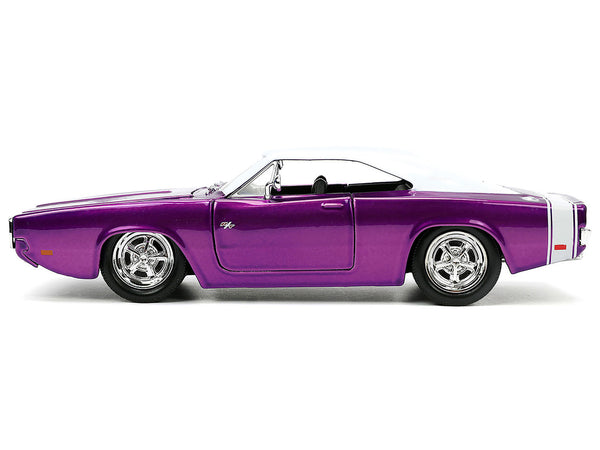 1970 Dodge Charger R/T Purple Metallic with White Top and Tail Stripe "Bigtime Muscle" Series 1/24 Diecast Model Car by Jada