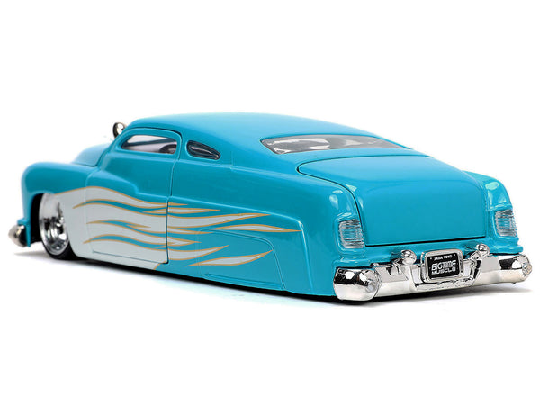 1951 Mercury Coupe Light Blue with White Flame Graphics and Interior "Bigtime Muscle" Series 1/24 Diecast Model Car by Jada