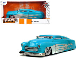 1951 Mercury Coupe Light Blue with White Flame Graphics and Interior "Bigtime Muscle" Series 1/24 Diecast Model Car by Jada