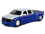 1999 Chevrolet Silverado Dually Pickup Truck Blue Metallic and Silver with Stock Wheels "Just Trucks" Series 1/24 Diecast Model by Jada