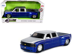 1999 Chevrolet Silverado Dually Pickup Truck Blue Metallic and Silver with Stock Wheels "Just Trucks" Series 1/24 Diecast Model by Jada