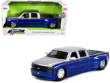 1999 Chevrolet Silverado Dually Pickup Truck Blue Metallic and Silver with Stock Wheels "Just Trucks" Series 1/24 Diecast Model by Jada