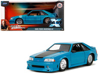 1989 Ford Mustang GT Blue with Black Hood Stripes "Fast & Furious" Series 1/24 Diecast Model Car by Jada