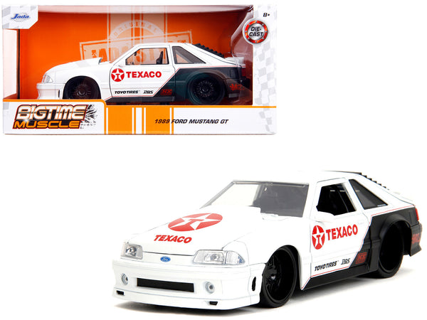 1989 Ford Mustang GT "Texaco" White and Matte Black with Graphics "Bigtime Muscle" Series 1/24 Diecast Model Car by Jada