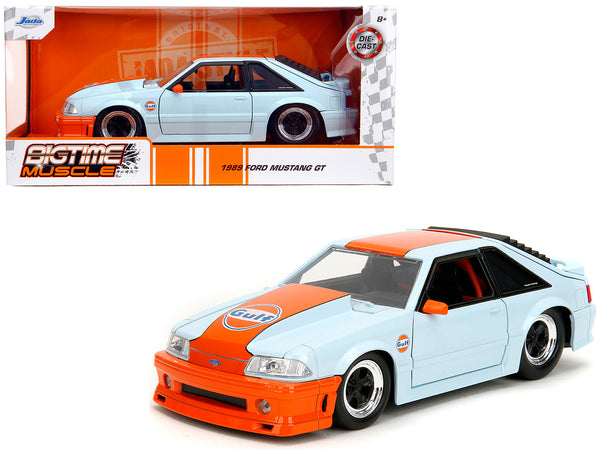 1989 Ford Mustang GT "Gulf Oil" Light Blue with Orange Stripe "Bigtime Muscle" Series 1/24 Diecast Model Car by Jada