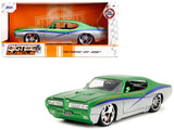 1969 Pontiac GTO Judge Green Metallic and Silver with Stripes "Bigtime Muscle" Series 1/24 Diecast Model Car by Jada