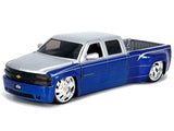 1999 Chevrolet Silverado Dually Pickup Truck Blue Metallic and Silver with Custom KMC Wheels "Just Trucks" Series 1/24 Diecast Model by Jada