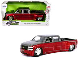 1999 Chevrolet Silverado Dually Pickup Truck Red Metallic and Gray with Stock Wheels "Just Trucks" Series 1/24 Diecast Model by Jada