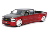 1999 Chevrolet Silverado Dually Pickup Truck Red Metallic and Gray with Custom KMC Wheels "Just Trucks" Series 1/24 Diecast Model by Jada