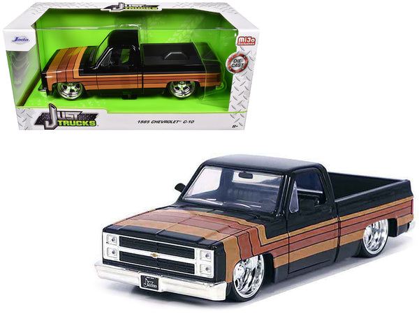 1985 Chevrolet C-10 Pickup Truck Black with Stripes and Paradox Wheels "Just Trucks" Series 1/24 Diecast Model by Jada