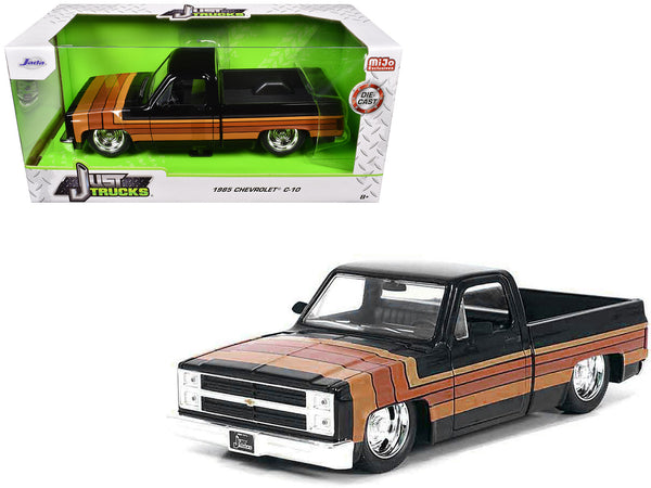 1985 Chevrolet C-10 Pickup Truck Black with Stripes and GM Rally Wheels "Just Trucks" Series 1/24 Diecast Model by Jada