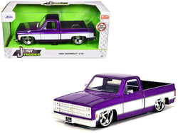 1985 Chevrolet C-10 Pickup Truck Purple Metallic and White with Cartelli Wheels "Just Trucks" Series 1/24 Diecast Model by Jada