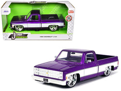 1985 Chevrolet C-10 Pickup Truck Purple Metallic and White with Lorenzo Wheels "Just Trucks" Series 1/24 Diecast Model by Jada