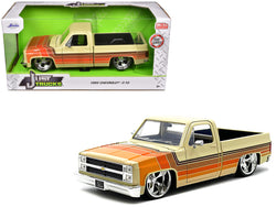 1985 Chevrolet C-10 Pickup Truck Beige with Stripes and Cartelli Wheels "Just Trucks" Series 1/24 Diecast Model by Jada