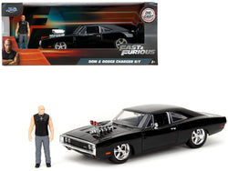 Dodge Charger R/T Black with Dom Diecast Figure "Fast & Furious" (2009) Movie "Hollywood Rides" Series 1/24 Diecast Model Car by Jada