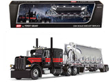 Peterbilt 389 with 63" Flat Top Sleeper and J&L Pneumatic Tank Trailer Black with Red Stripes 1/64 Diecast Model by DCP/First Gear