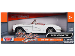 1959 Chevrolet Corvette C1 Convertible White with Red Interior "History of Corvette" Series 1/24 Diecast Model Car by Motormax