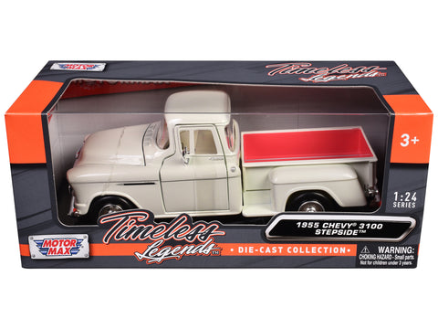 1955 Chevrolet 3100 Stepside Pickup Truck Cream with White Interior "Timeless Legends" Series 1/24 Diecast Model by Motormax