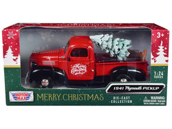 1941 Plymouth Pickup Truck Red and Black "Merry Christmas" with Tree Accessory 1/24 Diecast Model by Motormax