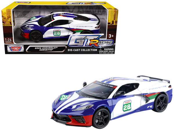 2020 Chevrolet Corvette #28 White with Blue Graphics "GT Racing" Series 1/24 Diecast Model Car by Motormax