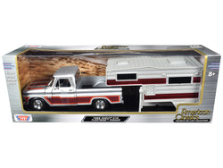 1966 Chevrolet C10 Fleetside Pickup Truck Silver Metallic with Brown Sides with Camper Shell "American Classics" Series 1/24 Diecast Model by Motormax