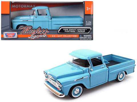 1958 Chevrolet Apache Fleetside Pickup Light Blue 1/24 Diecast Model by Motormax