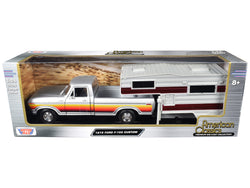 1979 Ford F-150 Custom Pickup Truck Silver Metallic with Side Stripes and a Camper Shell "American Classics" Series 1/24 Diecast Model Car by Motormax