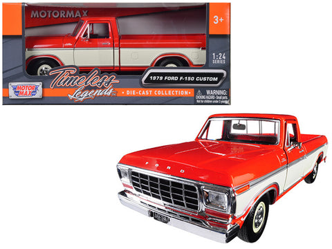 1979 Ford F-150 Custom Pickup Truck Orange and Cream 1/24 Diecast Model by Motormax