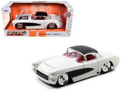 1957 Chevrolet Corvette Satin Cream Metallic with Matte Black Top and Side 1/24 Diecast Model Car by Jada