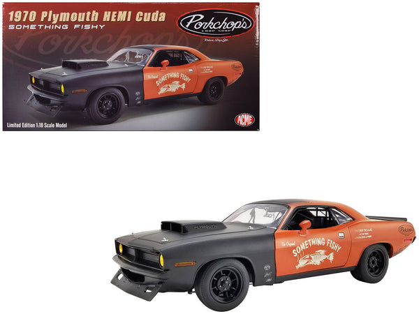 1970 Plymouth HEMI Barracuda Orange and Matte Black "Pork Chop's Something Fishy" Limited Edition to 450 pieces Worldwide 1/18 Diecast Model Car by ACME