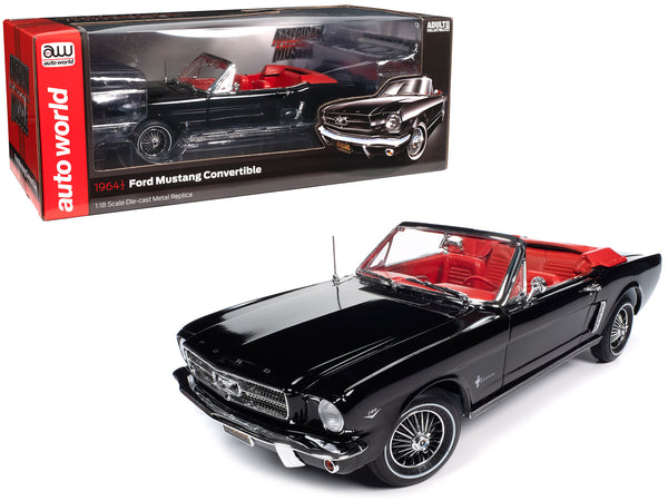 1964 1/2 Ford Mustang Convertible Raven Black with Red Interior "American Muscle" Series 1/18 Diecast Model Car by Autoworld