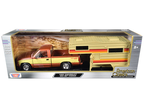 1992 Chevrolet 454 SS Pickup Truck Copper Metallic with Beige Sides with Camper Shell "American Classics" Series 1/24 Diecast Model by Motormax