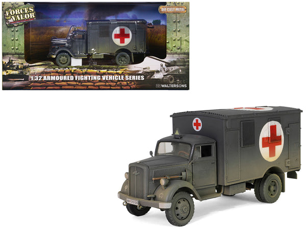 Opel-Blitz Kfz.305 Ambulance Gray (Weathered) "German Army" "Armored Fighting Vehicle" Series 1/32 Diecast Model by Forces of Valor