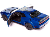 Dodge Challenger R/T Scat Pack Widebody Electric Blue Metallic with Black Stripes 1/18 Diecast Model Car by Solido