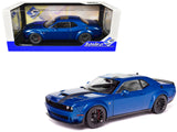 Dodge Challenger R/T Scat Pack Widebody Electric Blue Metallic with Black Stripes 1/18 Diecast Model Car by Solido