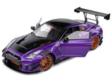 2022 Nissan Skyline GT-R (R35) Liberty Walk Body Kit 2.0 RHD (Right Hand Drive) Purple Metallic with Black Top and Carbon Hood "Purplezilla" 1/18 Diecast Model Car by Solido