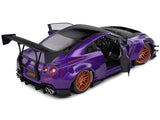 2022 Nissan Skyline GT-R (R35) Liberty Walk Body Kit 2.0 RHD (Right Hand Drive) Purple Metallic with Black Top and Carbon Hood "Purplezilla" 1/18 Diecast Model Car by Solido