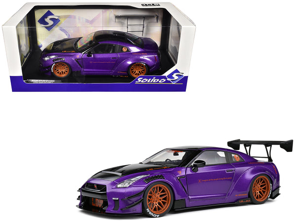 2022 Nissan Skyline GT-R (R35) Liberty Walk Body Kit 2.0 RHD (Right Hand Drive) Purple Metallic with Black Top and Carbon Hood "Purplezilla" 1/18 Diecast Model Car by Solido